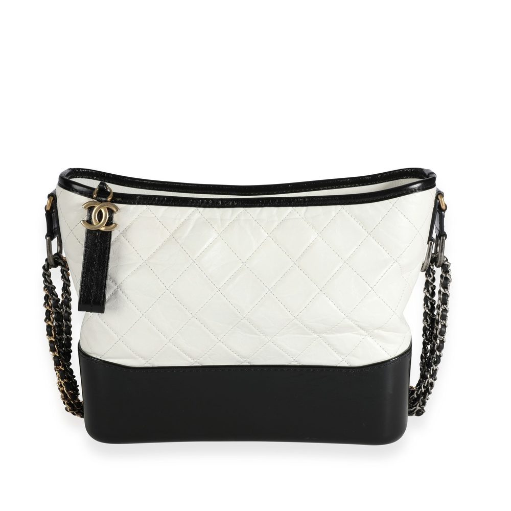 Chanel Black & White Quilted Aged Calfskin Large Gabrielle Hobo